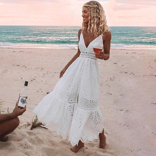 White Bohemian Hippie Midi Dress