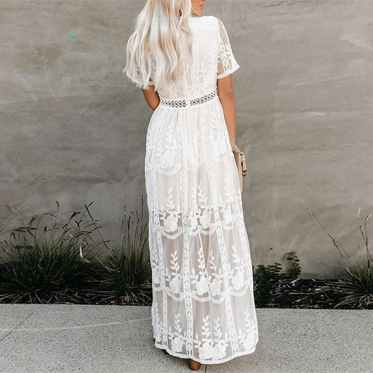 Boho White Lace Maxi Dress Natalia
