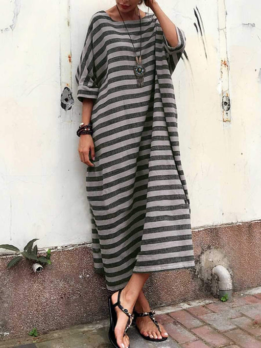 Oversized Casual Striped Maxi Dress With Sleeve