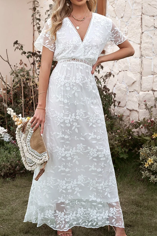 Boho White Floral Lace Dress Emma