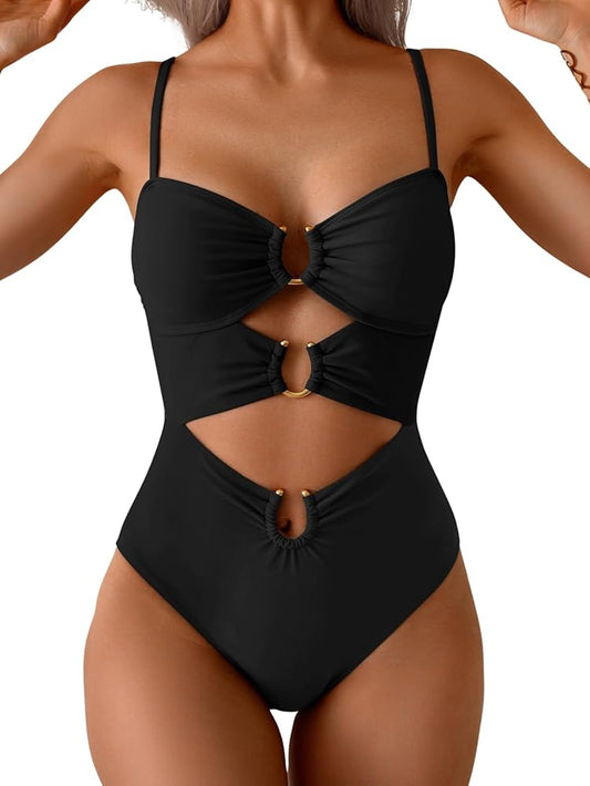 Eomenie One Piece Swimsuit for Women Ring Linked Monokini Sexy Bathing Suit Cutout Swim Suit