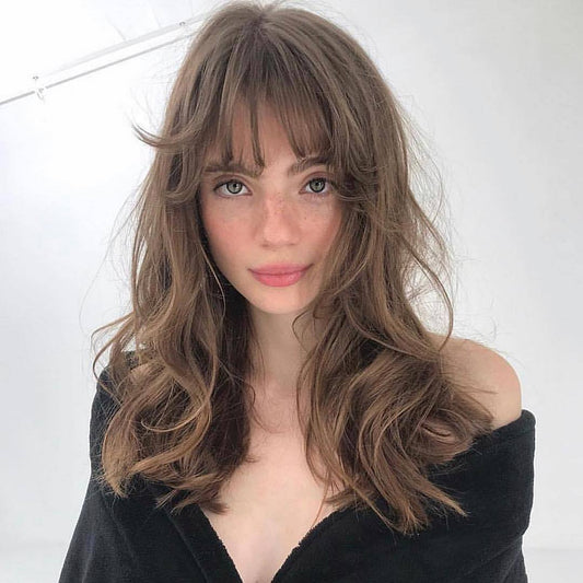 Beauty Bangs Brown Wave Wig