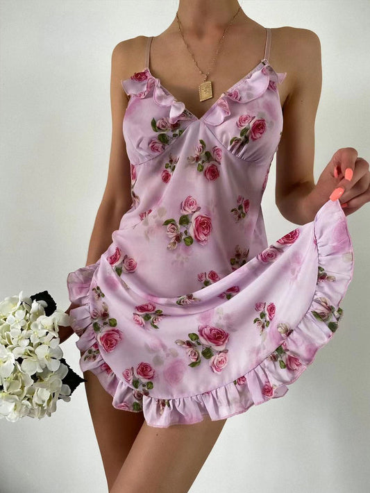 Floral Print Ruffle Slips