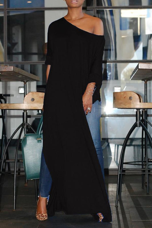 Off Shoulder High Split Batwing Long Dress