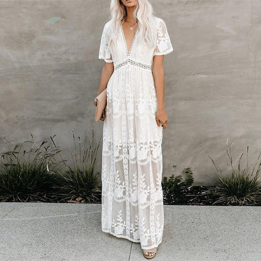 Boho White Lace Maxi Dress Natalia