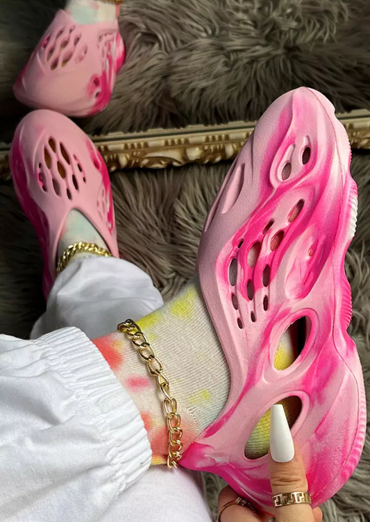 Gradient Hollow Out Flat Sandals - Pink