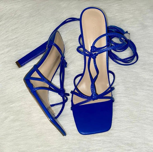 Boston-01 Strappy Knotted Lace-Up Square Toe High Heels