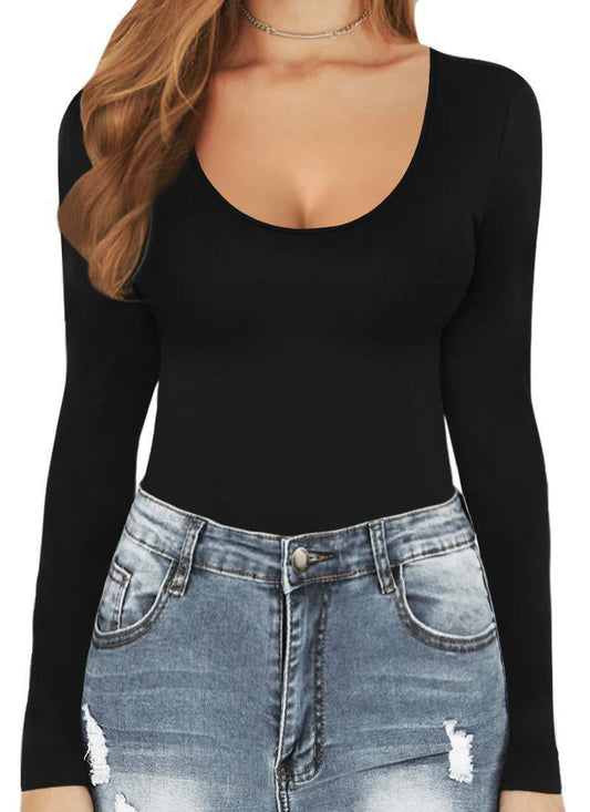 1pc Leisure Base Long Sleeve Bodysuit With Slimming & Tummy Control Effect