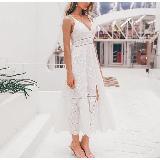 White Bohemian Hippie Midi Dress