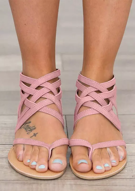 Summer Cross-Tied Zipper Flat Sandals