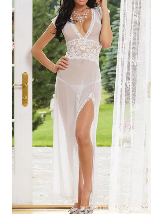 Sexy See-through Ladies Pajamas Sexy Underwear Long Dress Set