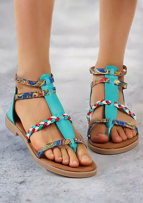 Bohemian Strappy Zipper Ankle Sandals - Lake Blue