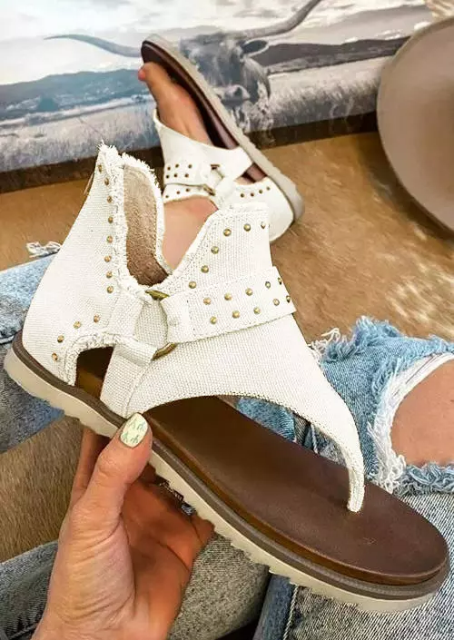 Zipper Flip Flops Flat Sandals - Beige