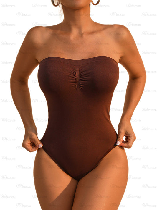 1pc Women'S Strapless Bandeau Shapewear Bodysuit For Tummy Control