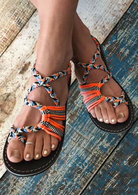 Criss-Cross Round Toe Flat Sandals - Orange
