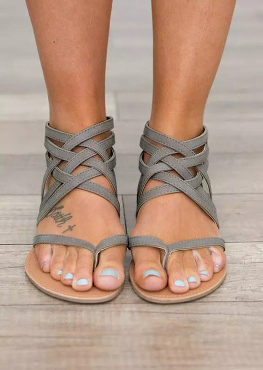 Summer Cross-Tied Zipper Flat Sandals